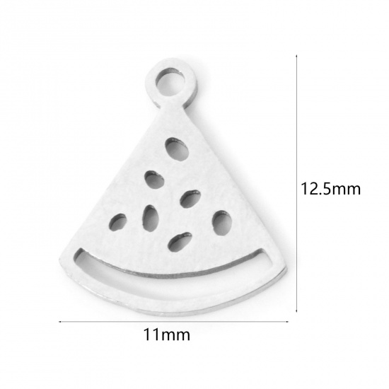 Picture of 3 PCs 304 Stainless Steel Charms Silver Tone Watermelon Fruit Hollow 12.5mm x 11mm