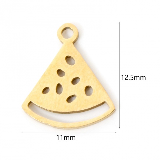 Picture of 3 PCs Vacuum Plating 304 Stainless Steel Charms 18K Gold Plated Watermelon Fruit Hollow 12.5mm x 11mm