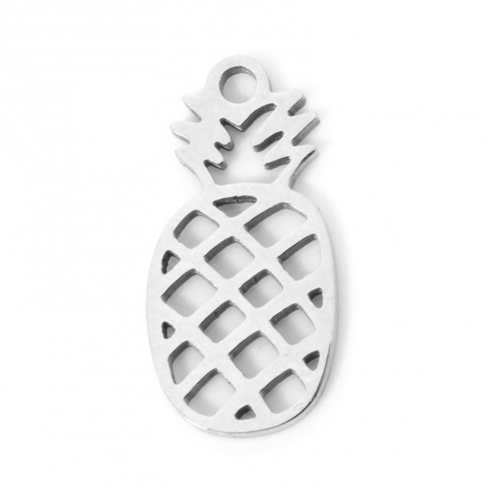 Picture of 3 PCs 304 Stainless Steel Charms Silver Tone Pineapple/ Ananas Fruit Hollow 15mm x 7mm