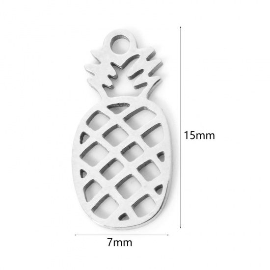 Picture of 3 PCs 304 Stainless Steel Charms Silver Tone Pineapple/ Ananas Fruit Hollow 15mm x 7mm