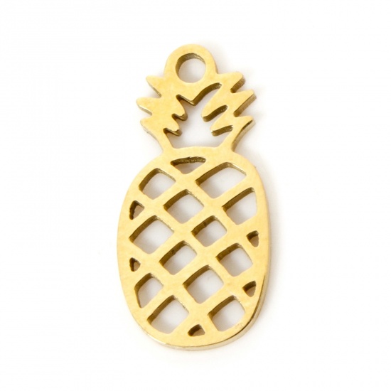 Picture of 3 PCs Vacuum Plating 304 Stainless Steel Charms 18K Gold Plated Pineapple/ Ananas Fruit Hollow 15mm x 7mm