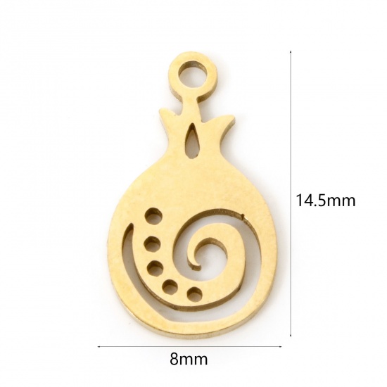 Picture of 3 PCs Vacuum Plating 304 Stainless Steel Charms 18K Gold Plated Pomegranate Fruit Hollow 14.5mm x 8mm