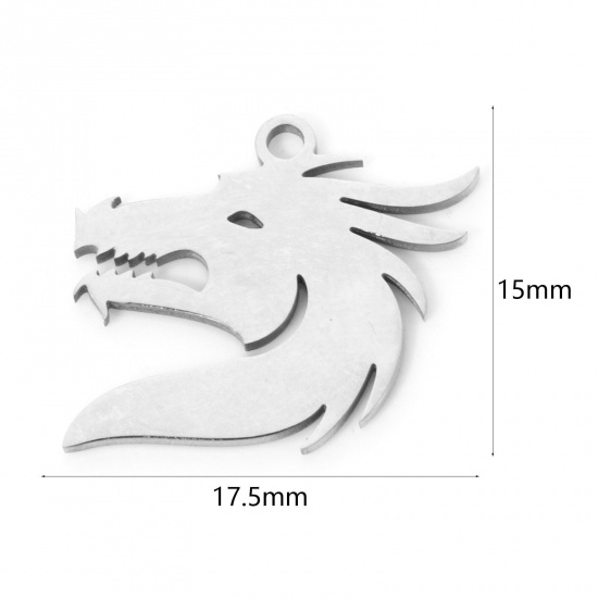 Picture of 3 PCs 304 Stainless Steel Charms Silver Tone Dragon 17.5mm x 15mm