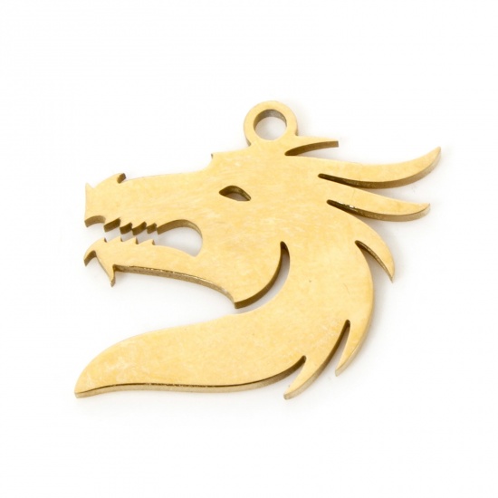 Picture of 3 PCs Vacuum Plating 304 Stainless Steel Charms 18K Gold Plated Dragon 17.5mm x 15mm