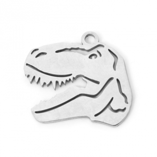 Picture of 3 PCs 304 Stainless Steel Charms Silver Tone Dinosaur Animal 17mm x 15mm