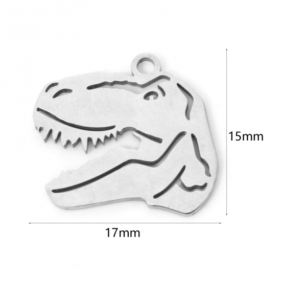 Picture of 3 PCs 304 Stainless Steel Charms Silver Tone Dinosaur Animal 17mm x 15mm