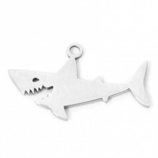 Picture of 3 PCs 304 Stainless Steel Charms Silver Tone Shark Animal 22mm x 13mm