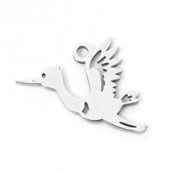 Picture of 3 PCs 304 Stainless Steel Charms Silver Tone Bird Animal 14mm x 14mm