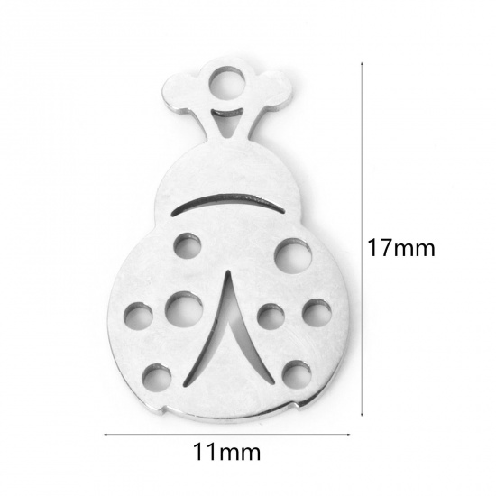 Picture of 3 PCs 304 Stainless Steel Charms Silver Tone Ladybug Animal 17mm x 11mm