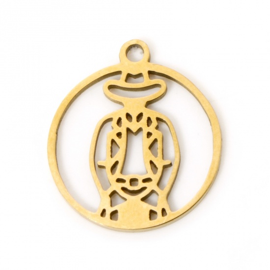 Immagine di 3 Pz Placcatura Sottovuoto 304 Acciaio Inossidabile Ciondoli Tondo Placcato Oro 18K Immagini dei Cartoni Animati Filigrana 17mm x 15mm