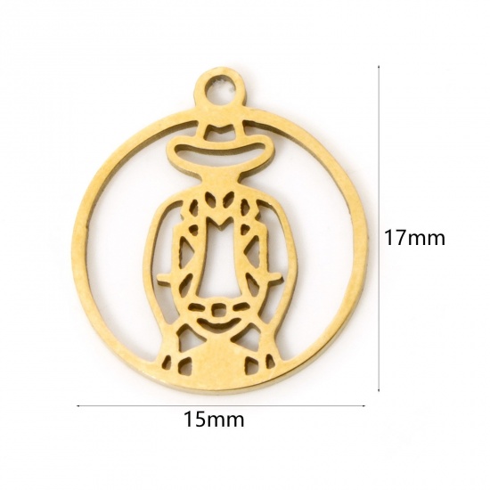 Immagine di 3 Pz Placcatura Sottovuoto 304 Acciaio Inossidabile Ciondoli Tondo Placcato Oro 18K Immagini dei Cartoni Animati Filigrana 17mm x 15mm