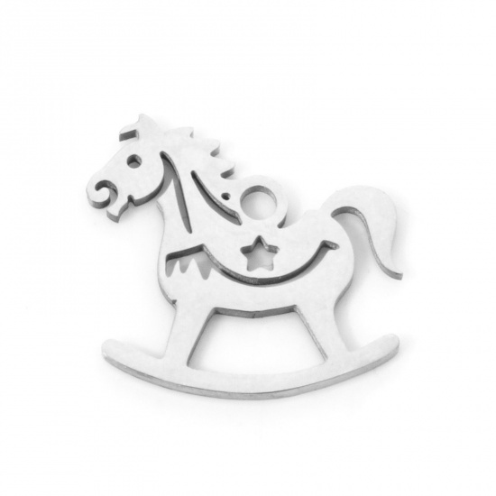 Immagine di 3 Pz 304 Acciaio Inossidabile Ciondoli Cavallo in Legno Tono Argento Filigrana 14mm x 14mm