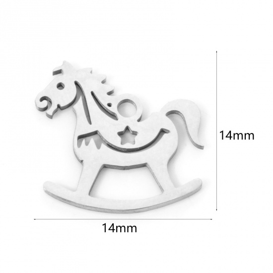 Immagine di 3 Pz 304 Acciaio Inossidabile Ciondoli Cavallo in Legno Tono Argento Filigrana 14mm x 14mm