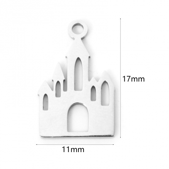 Immagine di 3 Pz 304 Acciaio Inossidabile Ciondoli Castello Tono Argento Filigrana 17mm x 11mm