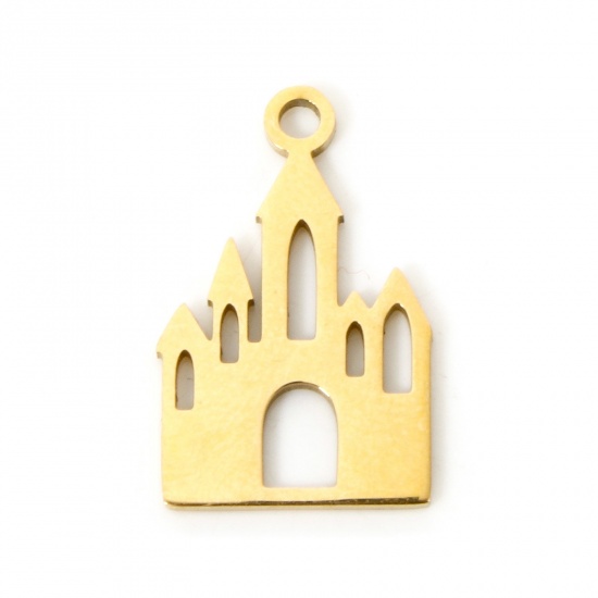 Immagine di 3 Pz Placcatura Sottovuoto 304 Acciaio Inossidabile Ciondoli Castello Placcato Oro 18K Filigrana 17mm x 11mm