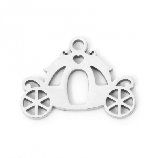 Immagine di 3 Pz 304 Acciaio Inossidabile Ciondoli Carrozza di Zucca Tono Argento Filigrana 16mm x 12mm