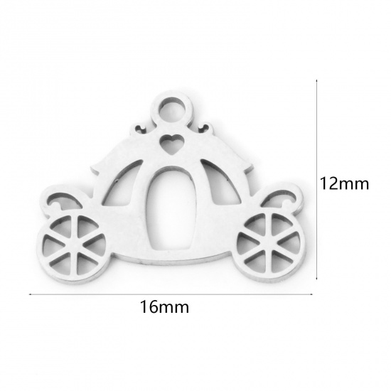Immagine di 3 Pz 304 Acciaio Inossidabile Ciondoli Carrozza di Zucca Tono Argento Filigrana 16mm x 12mm