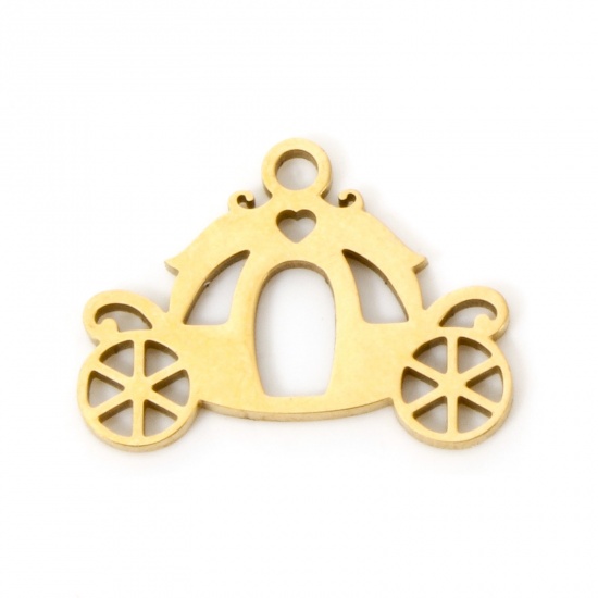 Immagine di 3 Pz Placcatura Sottovuoto 304 Acciaio Inossidabile Ciondoli Carrozza di Zucca Placcato Oro 18K Filigrana 16mm x 12mm