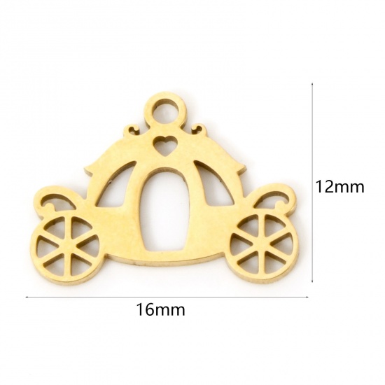 Immagine di 3 Pz Placcatura Sottovuoto 304 Acciaio Inossidabile Ciondoli Carrozza di Zucca Placcato Oro 18K Filigrana 16mm x 12mm