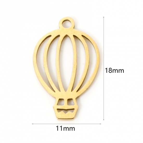 Immagine di 3 Pz Placcatura Sottovuoto 304 Acciaio Inossidabile Ciondoli Mongolfiera Placcato Oro 18K Filigrana 18mm x 11mm