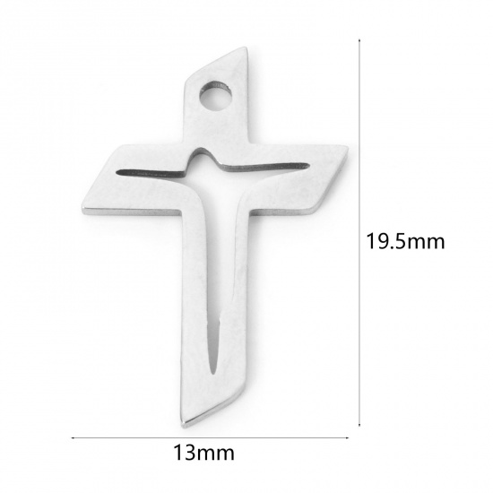 Picture of 3 PCs 304 Stainless Steel Religious Charms Silver Tone Cross Hollow 19.5mm x 13mm