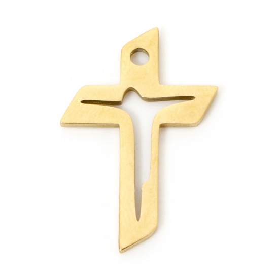 Picture of 3 PCs Vacuum Plating 304 Stainless Steel Religious Charms 18K Gold Plated Cross Hollow 19.5mm x 13mm