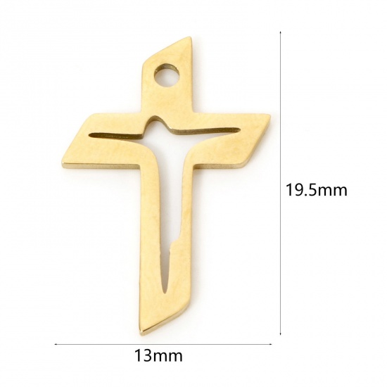 Picture of 3 PCs Vacuum Plating 304 Stainless Steel Religious Charms 18K Gold Plated Cross Hollow 19.5mm x 13mm