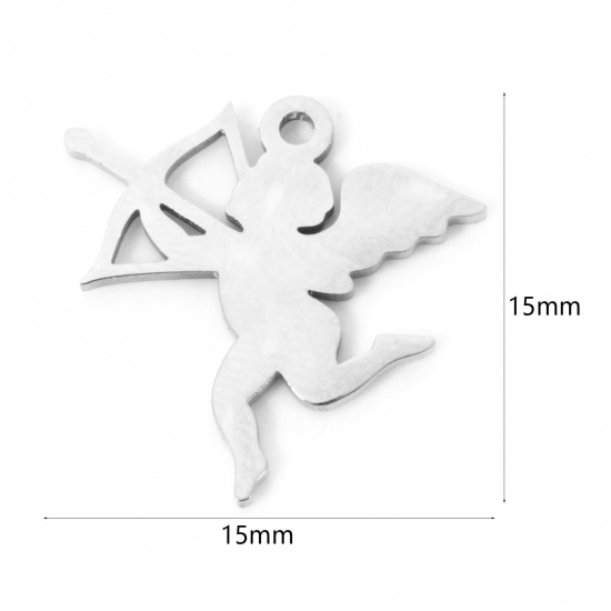 Picture of 3 PCs 304 Stainless Steel Religious Charms Silver Tone Angel Hollow 15mm x 15mm