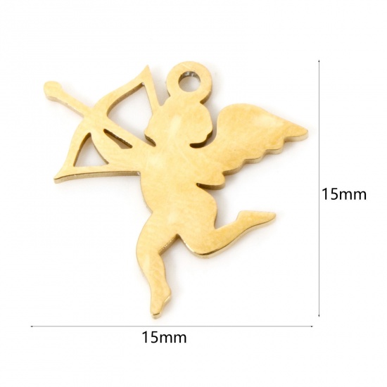 Picture of 3 PCs Vacuum Plating 304 Stainless Steel Religious Charms 18K Gold Plated Angel Hollow 15mm x 15mm