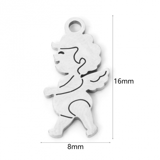 Picture of 3 PCs 304 Stainless Steel Religious Charms Silver Tone Angel Hollow 16mm x 8mm