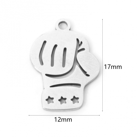 3 個 304ステンレス鋼 チャーム クリスマス・グローブ シルバートーン 透かし 17mm x 12mm、 の画像