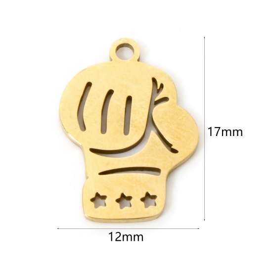 3 個 真空メッキ 304ステンレス鋼 チャーム クリスマス・グローブ 18Kゴールドメッキ 透かし 17mm x 12mm、 の画像