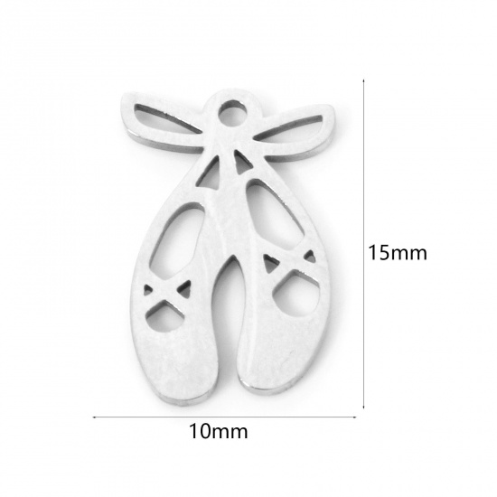 3 個 304ステンレス鋼 チャーム バレエシューズ シルバートーン 透かし 15mm x 10mm、 の画像