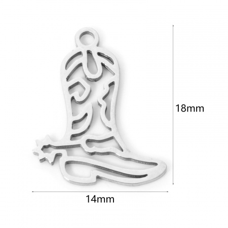 Picture of 3 PCs 304 Stainless Steel West Cowboy Charms Silver Tone Boots Hollow 18mm x 14mm