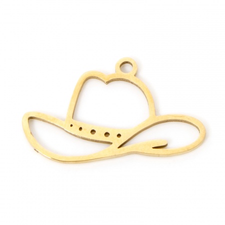 Picture of 3 PCs Vacuum Plating 304 Stainless Steel West Cowboy Charms 18K Gold Plated Bullfighter Hat Hollow 22mm x 13mm