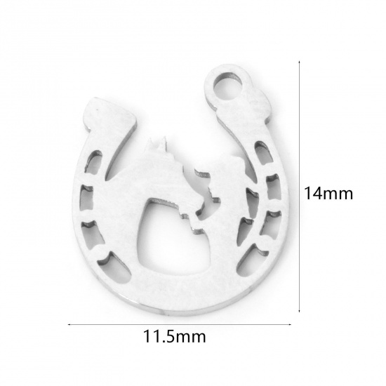 3 個 304ステンレス鋼 ウエストカウボーイ チャーム 馬蹄 シルバートーン 透かし 14mm x 11.5mm、 の画像