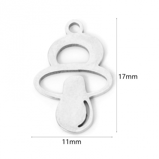 Picture of 3 PCs 304 Stainless Steel Baby Shower Charms Silver Tone Pacifier Hollow 17mm x 11mm