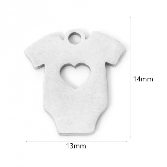 Picture of 3 PCs 304 Stainless Steel Baby Shower Charms Silver Tone Clothes Hollow 14mm x 13mm