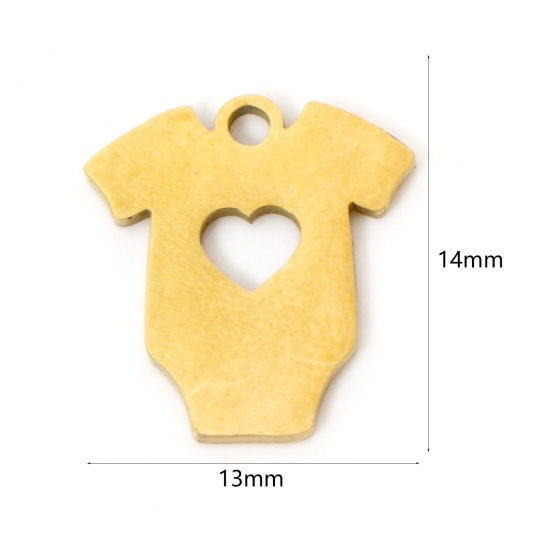 Picture of 3 PCs Vacuum Plating 304 Stainless Steel Baby Shower Charms 18K Gold Plated Clothes Hollow 14mm x 13mm