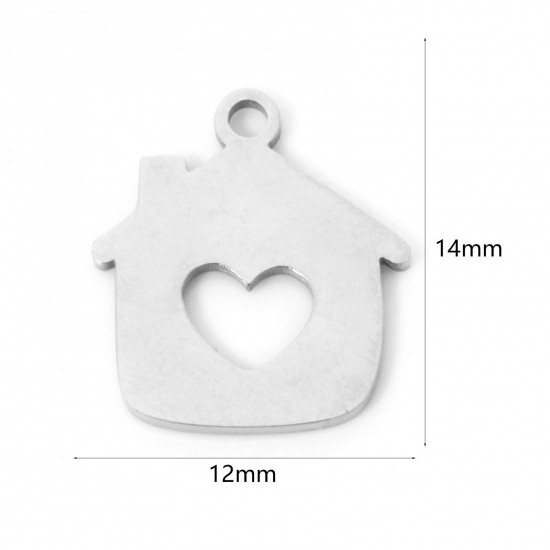 Picture of 3 PCs 304 Stainless Steel Charms Silver Tone House Hollow 14mm x 12mm