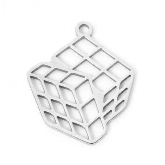 Picture of 3 PCs 304 Stainless Steel Charms Silver Tone Rubik's Cube/ Magic Cube Hollow 20mm x 17mm