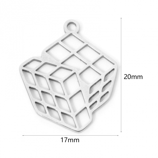 Picture of 3 PCs 304 Stainless Steel Charms Silver Tone Rubik's Cube/ Magic Cube Hollow 20mm x 17mm