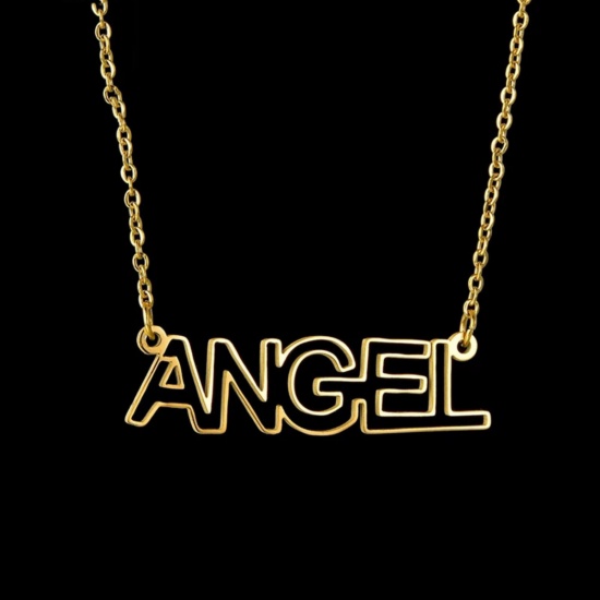 Picture of 1 Piece 304 Stainless Steel Customized Name Necklace Personalized Letter Charm Pendant Gold Plated 45cm(17.7") long