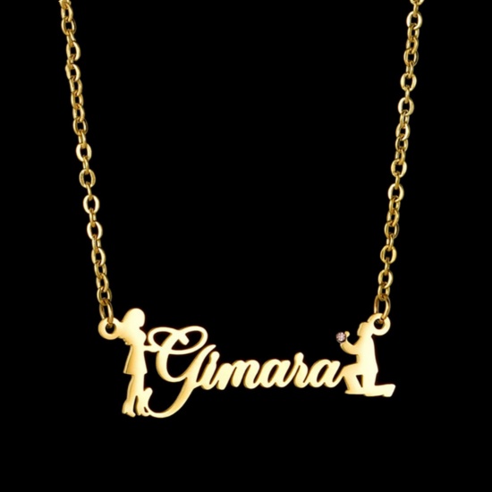 Picture of 1 Piece 304 Stainless Steel Customized Name Necklace Personalized Letter Charm Pendant Gold Plated 45cm(17.7") long