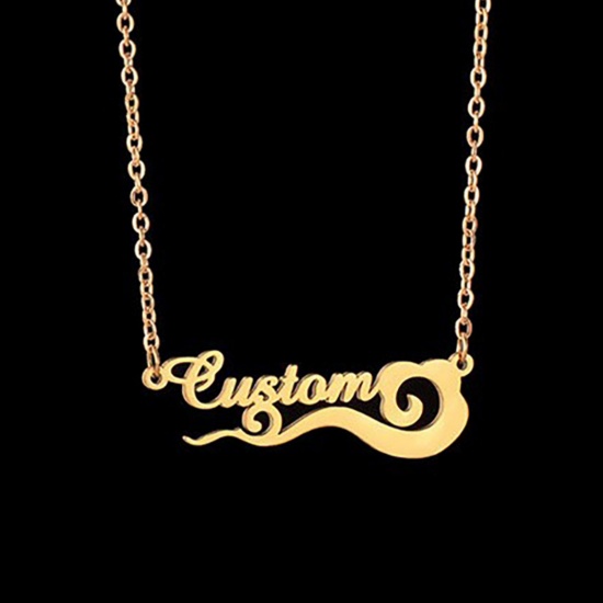 Picture of 1 Piece 304 Stainless Steel Customized Name Necklace Personalized Letter Charm Pendant Flower Vine Gold Plated 45cm(17.7") long