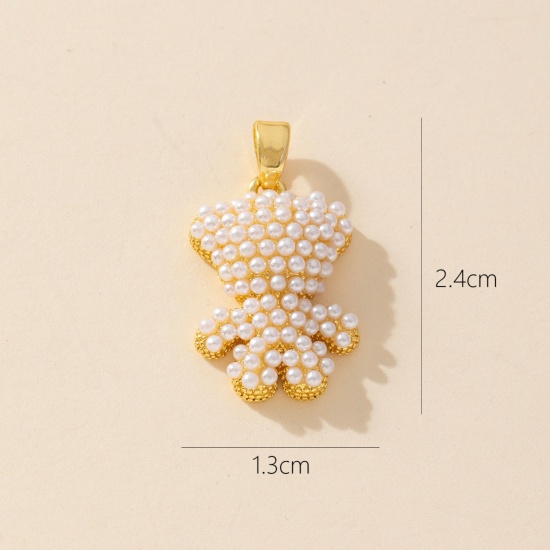 1 Piece Brass Charm Pendant 18K Gold Plated Bear Animal Micro Pave Clear Cubic Zirconia 24mm x 13mm の画像