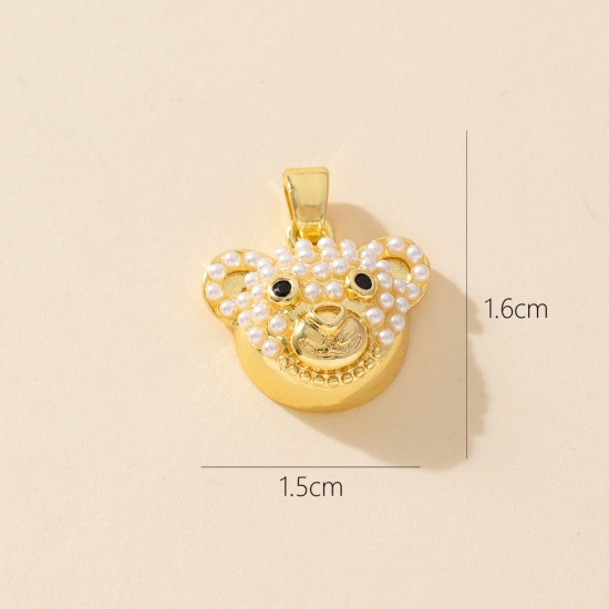 1 Piece Brass Charm Pendant 18K Gold Plated Bear Animal Micro Pave Clear Cubic Zirconia 16mm x 15mm の画像