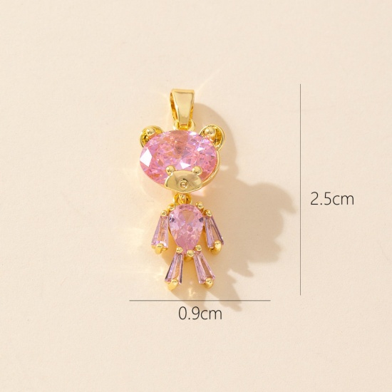 1 Piece Brass Charm Pendant 18K Gold Plated Bear Animal Micro Pave Clear Cubic Zirconia 25mm x 9mm の画像