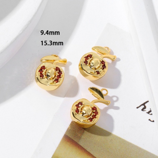 Picture of 2 PCs Brass Charms 18K Gold Plated Apple Fruit Mini 15.3mm x 9.4mm