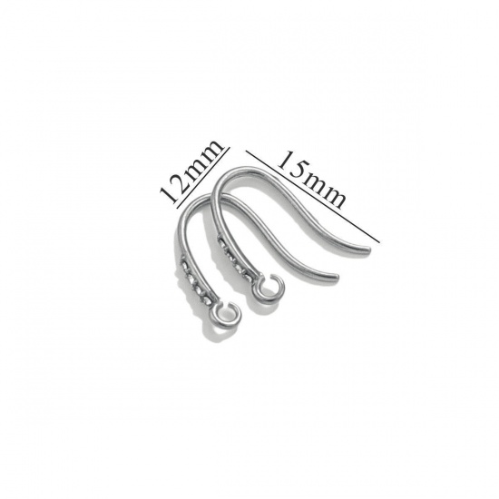 Picture of 4 PCs 304 Stainless Steel Ear Wire Hooks Earrings For DIY Jewelry Making Accessories Silver Tone Clear Rhinestone With Loop 14mm x 2mm, Post/ Wire Size: (20 gauge)